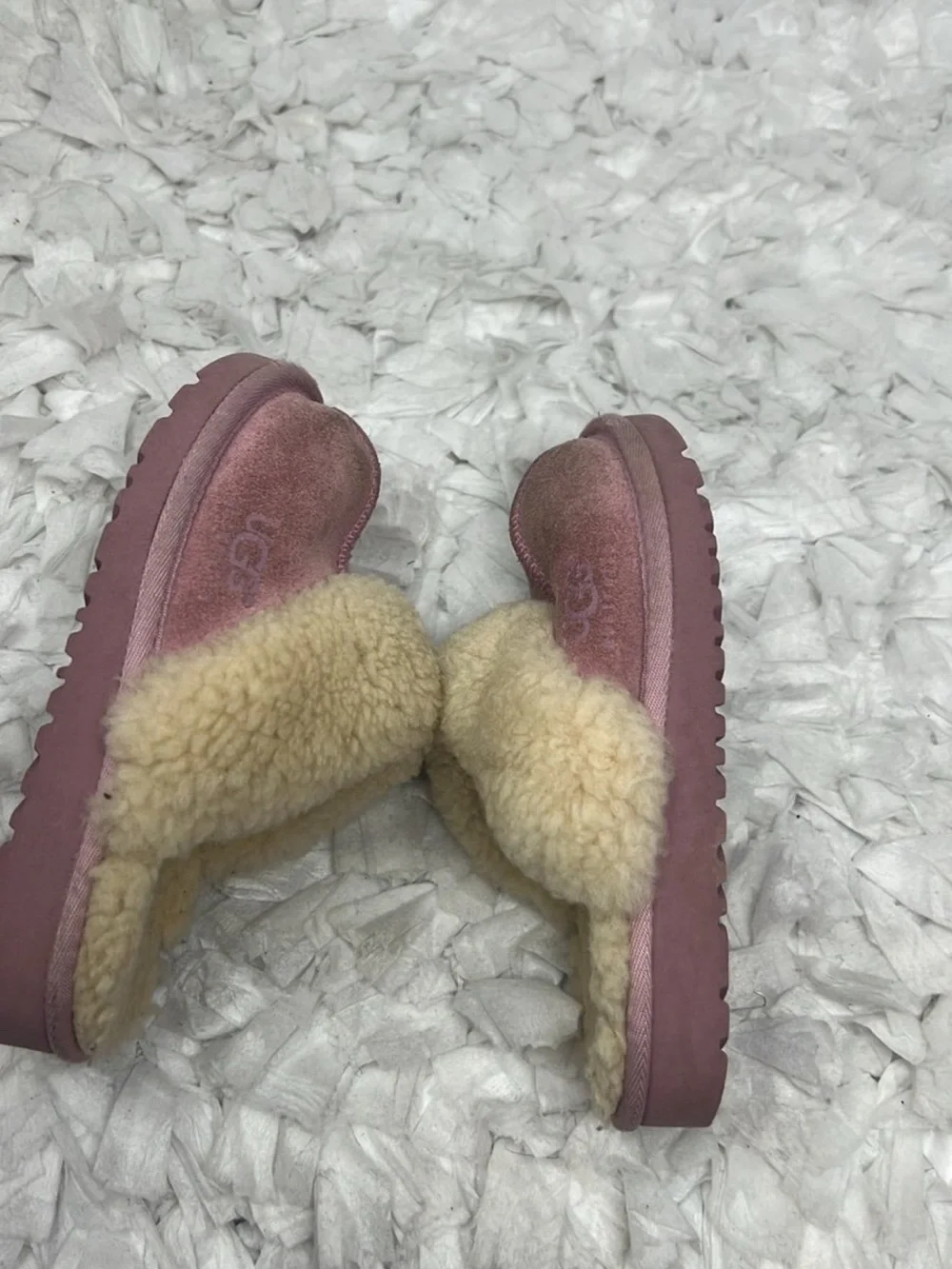 UGG Australia Kids Size 10 Pink Suede Shearling Slide Slippers Shoes
